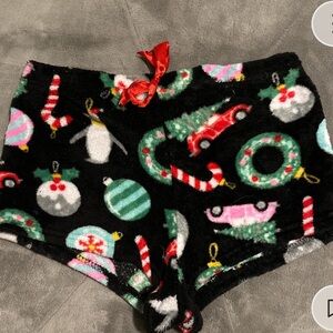 Festive Fleece Shorts - Black with Holiday Print